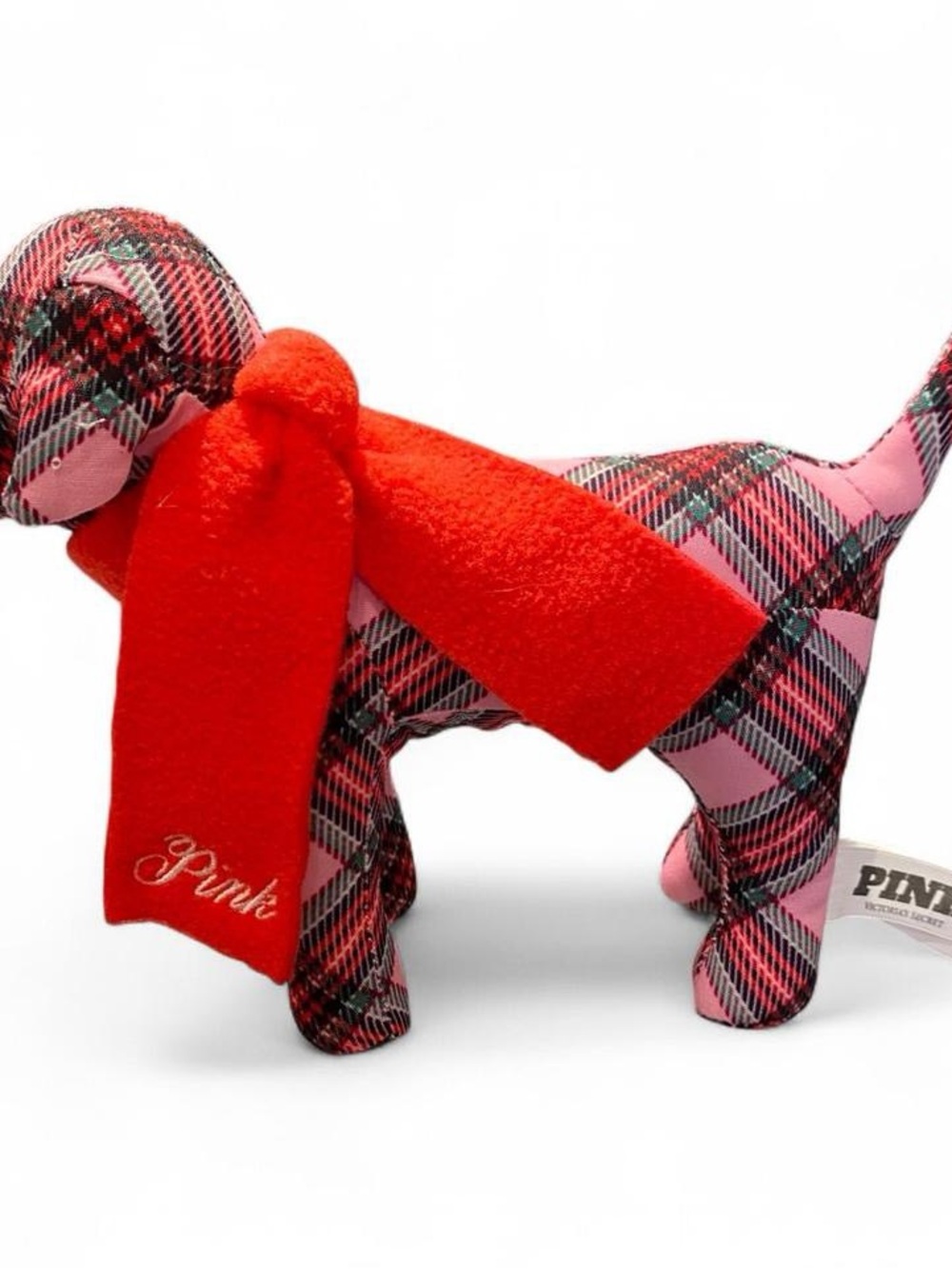PINK Victoria's Secret Plaid Dog with Red Scarf